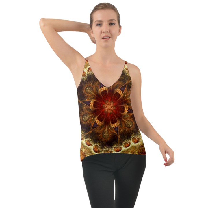 Dawn Day Fractal Sunny Gold Red Chiffon Cami