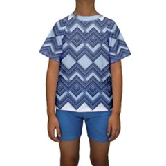 Textile Texture Fabric Zigzag Blue Kids  Short Sleeve Swimwear