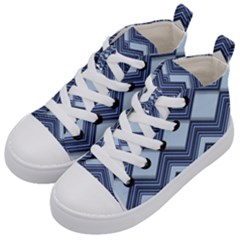 Textile Texture Fabric Zigzag Blue Kids  Mid-top Canvas Sneakers by Pakrebo