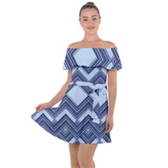 Textile Texture Fabric Zigzag Blue Off Shoulder Velour Dress by Pakrebo