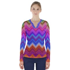 Pattern Chevron Zigzag Background V-neck Long Sleeve Top by Pakrebo