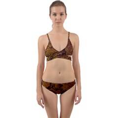 Copper Caramel Swirls Abstract Art Wrap Around Bikini Set by Pakrebo