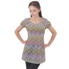 Chevron Colorful Background Vintage Puff Sleeve Tunic Top by Pakrebo