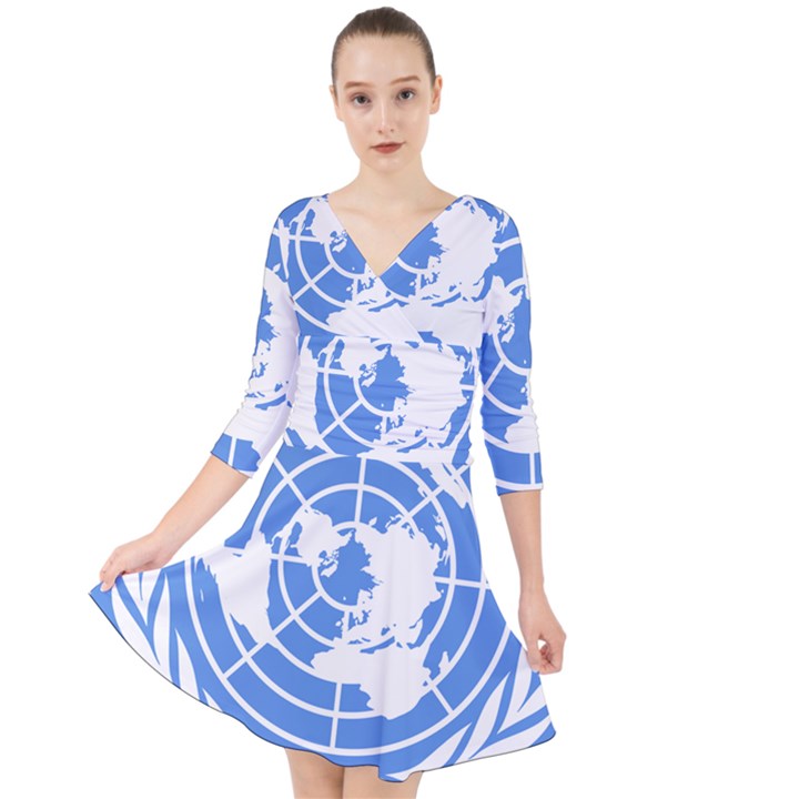 Square Flag of United Nations Quarter Sleeve Front Wrap Dress