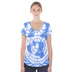Blue Emblem Of United Nations Short Sleeve Front Detail Top by abbeyz71