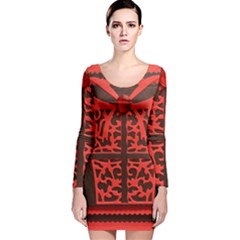 Red Present Long Sleeve Velvet Bodycon Dress by DeneWestUK