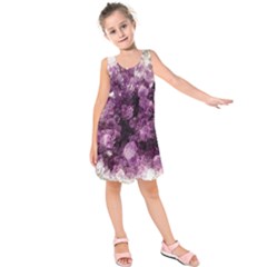 Amethyst Purple Violet Geode Slice Kids  Sleeveless Dress by genx