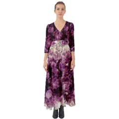 Amethyst Purple Violet Geode Slice Button Up Boho Maxi Dress by genx