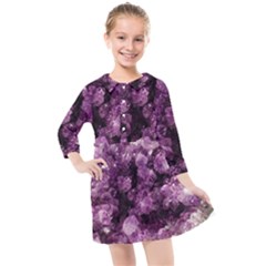Amethyst Purple Violet Geode Slice Kids  Quarter Sleeve Shirt Dress by genx