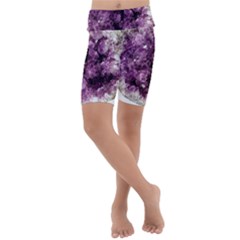 Amethyst Purple Violet Geode Slice Kids  Lightweight Velour Cropped Yoga Leggings by genx