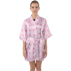 Traditional Patterns Pink Octagon Quarter Sleeve Kimono Robe