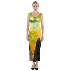 Forest Trees Nature Wood Green Fitted Maxi Dress