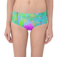 Pink Rose Of Sharon Impressionistic Blue Landscape Garden Mid-waist Bikini Bottoms by myrubiogarden