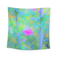 Pink Rose Of Sharon Impressionistic Blue Landscape Garden Square Tapestry (small)