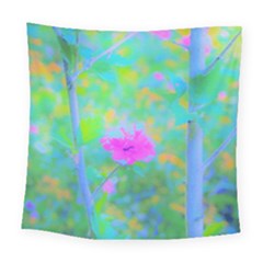 Pink Rose Of Sharon Impressionistic Blue Landscape Garden Square Tapestry (large) by myrubiogarden