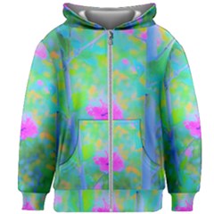 Pink Rose Of Sharon Impressionistic Blue Landscape Garden Kids  Zipper Hoodie Without Drawstring by myrubiogarden