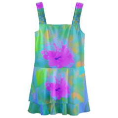 Pink Rose Of Sharon Impressionistic Blue Landscape Garden Kids  Layered Skirt Swimsuit by myrubiogarden