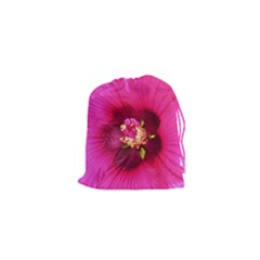 Deep Pink And Crimson Hibiscus Flower Macro Drawstring Pouch (xs) by myrubiogarden