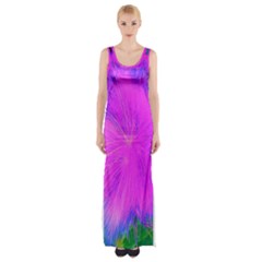 Psychedelic Purple Garden Milkweed Flower Maxi Thigh Split Dress by myrubiogarden