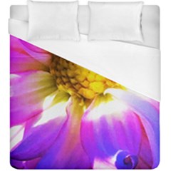 Purple, Pink And White Dahlia With A Bright Yellow Center Duvet Cover (king Size) by myrubiogarden