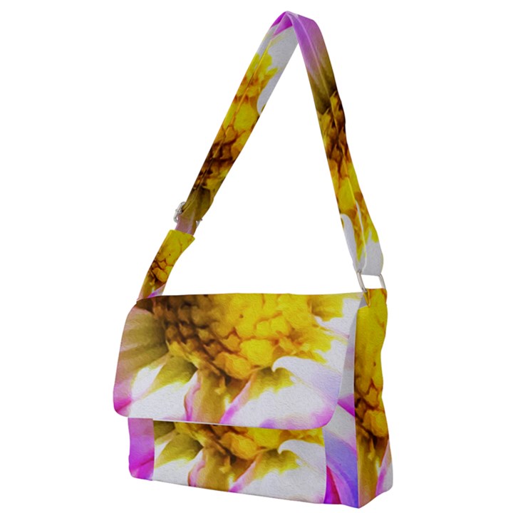 Purple, Pink And White Dahlia With A Bright Yellow Center Full Print Messenger Bag