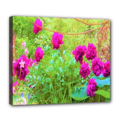 Impressionistic Purple Peonies With Green Hostas Deluxe Canvas 24  X 20  (stretched) by myrubiogarden