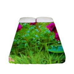 Impressionistic Purple Peonies With Green Hostas Fitted Sheet (full/ Double Size) by myrubiogarden