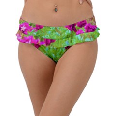 Impressionistic Purple Peonies With Green Hostas Frill Bikini Bottom by myrubiogarden