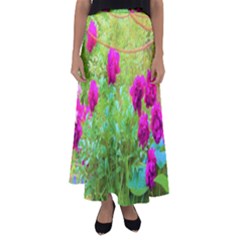 Impressionistic Purple Peonies With Green Hostas Flared Maxi Skirt by myrubiogarden