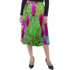 Impressionistic Purple Peonies With Green Hostas Classic Velour Midi Skirt  by myrubiogarden