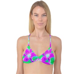 Hot Pink Stargazer Lily On Turquoise Blue And Green Reversible Tri Bikini Top by myrubiogarden