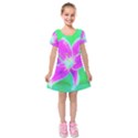 Hot Pink Stargazer Lily On Turquoise Blue And Green Kids  Short Sleeve Velvet Dress View1