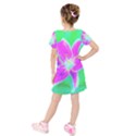 Hot Pink Stargazer Lily On Turquoise Blue And Green Kids  Short Sleeve Velvet Dress View2