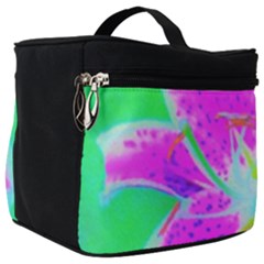 Hot Pink Stargazer Lily On Turquoise Blue And Green Make Up Travel Bag (big) by myrubiogarden