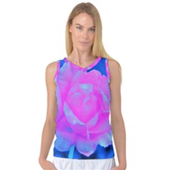 Beautiful Pastel Pink Rose With Blue Background Women s Basketball Tank Top by myrubiogarden