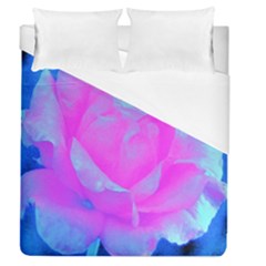 Beautiful Pastel Pink Rose With Blue Background Duvet Cover (queen Size) by myrubiogarden