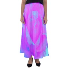 Beautiful Pastel Pink Rose With Blue Background Flared Maxi Skirt by myrubiogarden