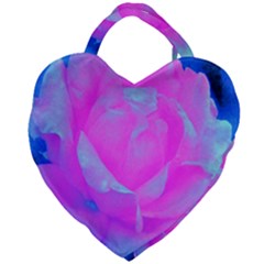Beautiful Pastel Pink Rose With Blue Background Giant Heart Shaped Tote by myrubiogarden