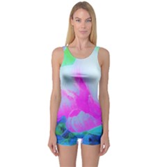 Abstract Pink Hibiscus Bloom With Flower Power One Piece Boyleg Swimsuit by myrubiogarden