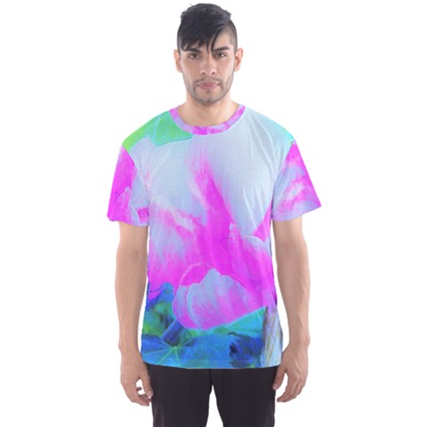 Abstract Pink Hibiscus Bloom With Flower Power Men s Sports Mesh Tee by myrubiogarden