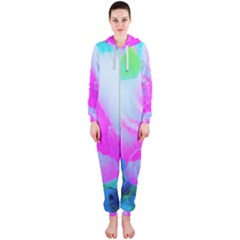 Abstract Pink Hibiscus Bloom With Flower Power Hooded Jumpsuit (Ladies) 