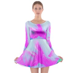 Abstract Pink Hibiscus Bloom With Flower Power Long Sleeve Skater Dress by myrubiogarden