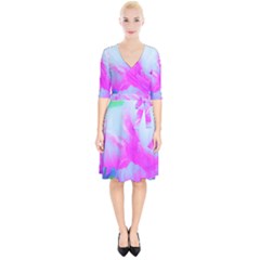 Abstract Pink Hibiscus Bloom With Flower Power Wrap Up Cocktail Dress