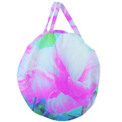 Abstract Pink Hibiscus Bloom With Flower Power Giant Round Zipper Tote by myrubiogarden