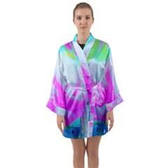 Abstract Pink Hibiscus Bloom With Flower Power Long Sleeve Kimono Robe by myrubiogarden