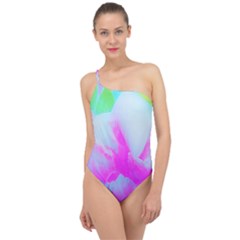 Abstract Pink Hibiscus Bloom With Flower Power Classic One Shoulder Swimsuit by myrubiogarden