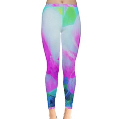 Abstract Pink Hibiscus Bloom With Flower Power Inside Out Leggings by myrubiogarden