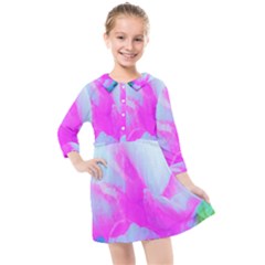 Abstract Pink Hibiscus Bloom With Flower Power Kids  Quarter Sleeve Shirt Dress by myrubiogarden