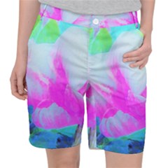 Abstract Pink Hibiscus Bloom With Flower Power Pocket Shorts by myrubiogarden