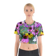 Yellow Flowers In The Purple Coneflower Garden Cotton Crop Top by myrubiogarden